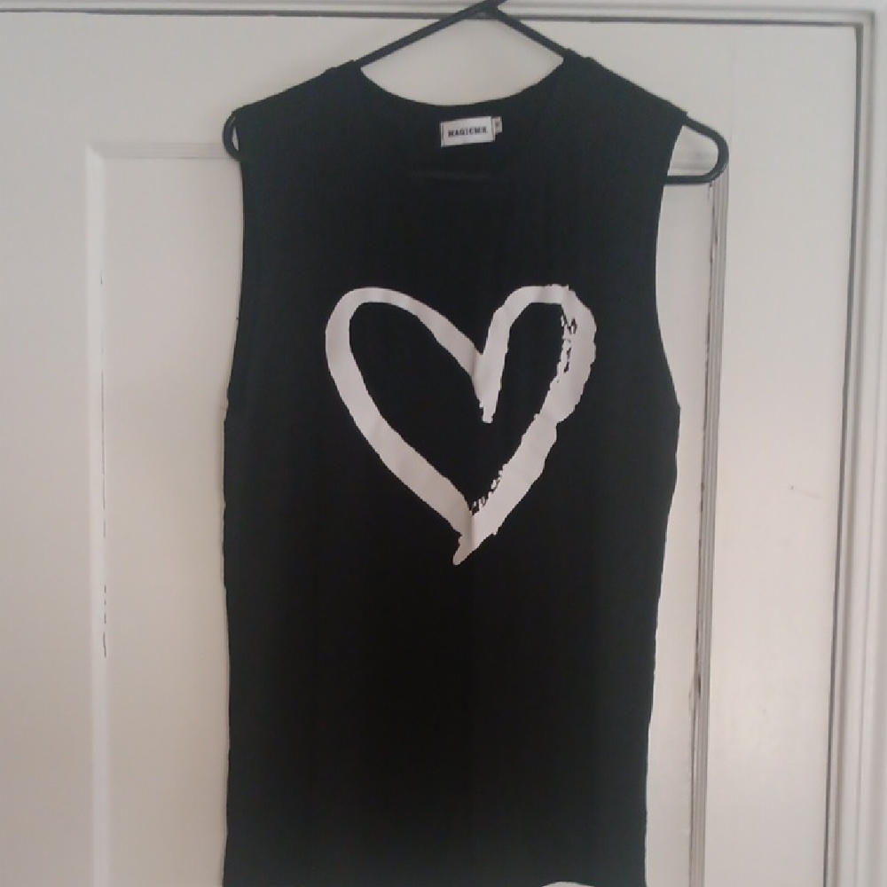 Black Sleeveless Top with White Heart